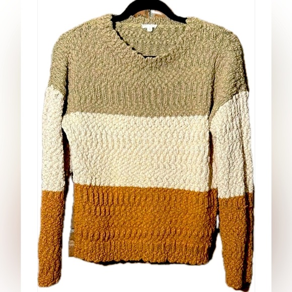 Hem & Thread Textured Colorblock Sweater in Tan, Cream, and Brown - Picture 1 of 4